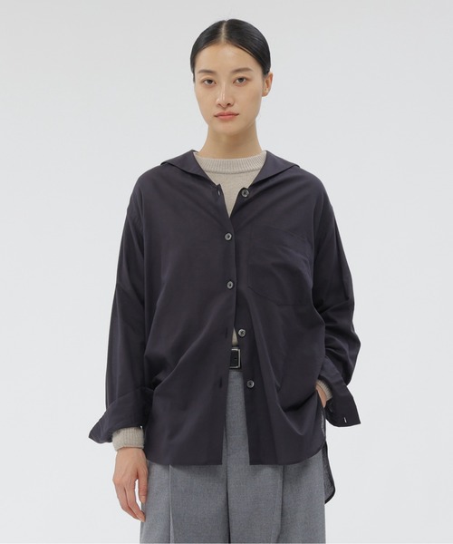MARGARET HOWELL（マーガレットハウエル）の「SOFT COTTON CASHMERE（シャツ/ブラウス・レディース・セージグリーン/ダークグレー・1/2）」の2枚目の写真