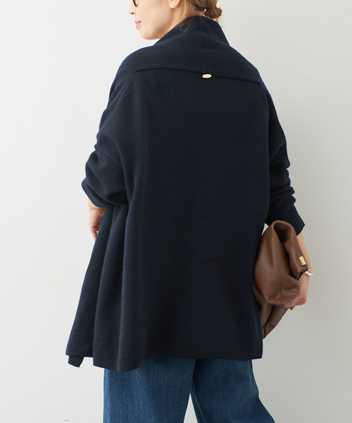 23AW✨ミューズドゥーズィエムクラス スムースニットガウンミディコート 紺 スムース ニットガウン ショートコート（その他アウター