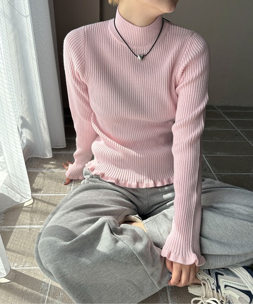 PILIT（ピリット）の「ウェ―ブフリル リブニットトップス（ニット/セーター・レディース・ピンク/ブルー/オフホワイト/ブラック・MEDIUM）」の18枚目の写真