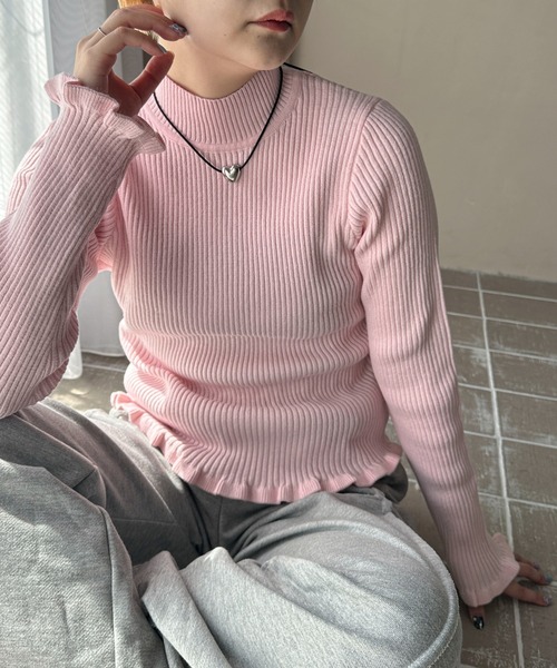 PILIT（ピリット）の「ウェ―ブフリル リブニットトップス（ニット/セーター・レディース・ピンク/ブルー/オフホワイト/ブラック・MEDIUM）」の20枚目の写真