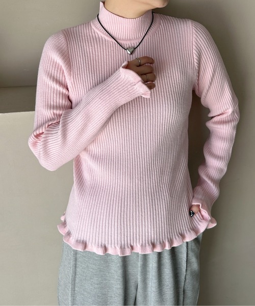 PILIT（ピリット）の「ウェ―ブフリル リブニットトップス（ニット/セーター・レディース・ピンク/ブルー/オフホワイト/ブラック・MEDIUM）」の14枚目の写真