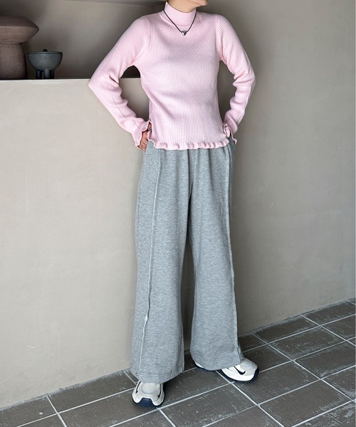 PILIT（ピリット）の「ウェ―ブフリル リブニットトップス（ニット/セーター・レディース・ピンク/ブルー/オフホワイト/ブラック・MEDIUM）」の17枚目の写真