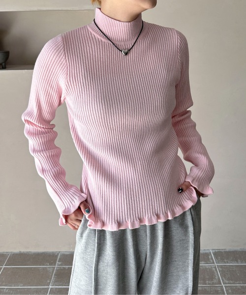 PILIT（ピリット）の「ウェ―ブフリル リブニットトップス（ニット/セーター・レディース・ピンク/ブルー/オフホワイト/ブラック・MEDIUM）」の13枚目の写真