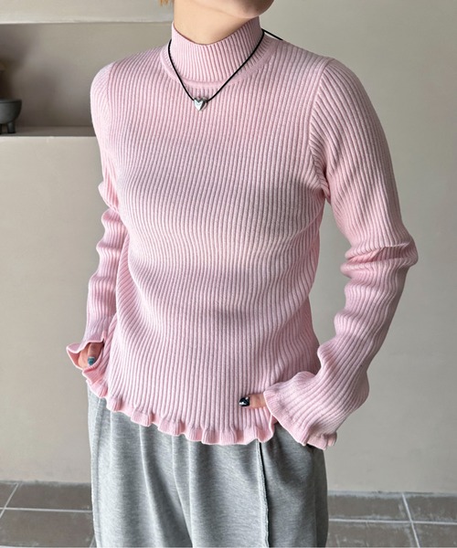 PILIT（ピリット）の「ウェ―ブフリル リブニットトップス（ニット/セーター・レディース・ピンク/ブルー/オフホワイト/ブラック・MEDIUM）」の15枚目の写真