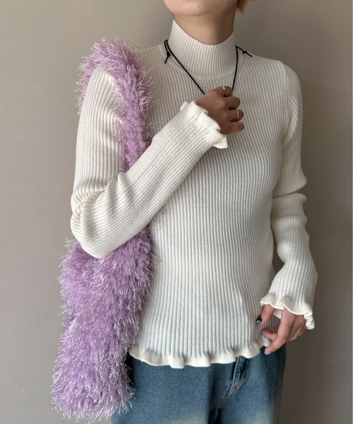PILIT（ピリット）の「ウェ―ブフリル リブニットトップス（ニット/セーター・レディース・ピンク/ブルー/オフホワイト/ブラック・MEDIUM）」の11枚目の写真