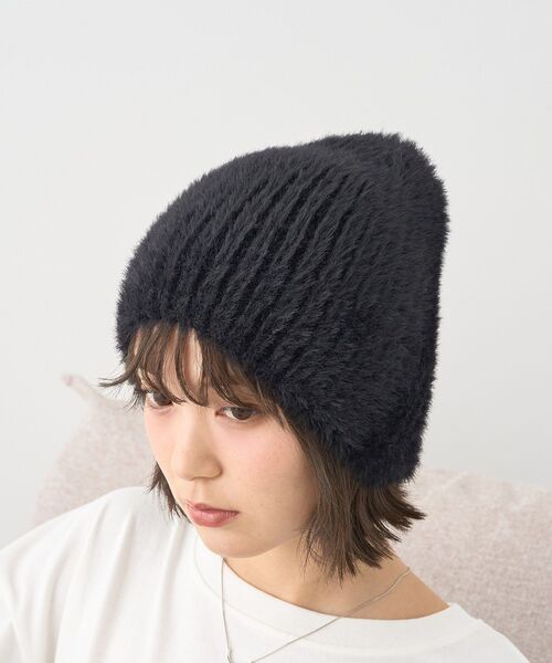 earth music&ecology（アースミュージックアンドエコロジー）の「フェザービーニー（ニットキャップ/ビーニー・レディース・ブラック/アイボリー・F）」の10枚目の写真