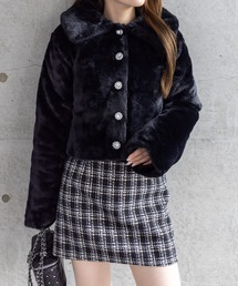 clear | ビジューボタンフェイクファーショートコート[着回し力抜群 ガーリー]≪AW新作≫(ブルゾン)