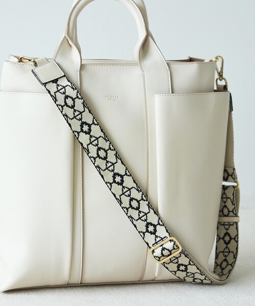 LOWELL things（ロウェル　シングス）の「【単品】テープショルダー/オリジナル柄（ゴールド金具）（ショルダーバッグ・レディース・ネイビー/アイボリー・フリー）」の8枚目の写真