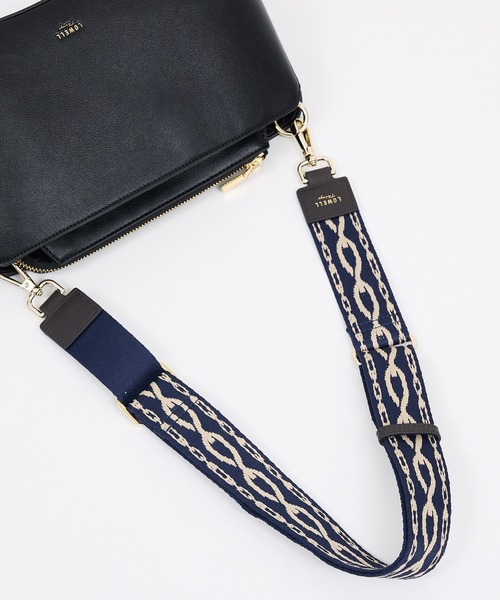 LOWELL things（ロウェル　シングス）の「【単品】テープショルダー/オリジナル柄（ゴールド金具）（ショルダーバッグ・レディース・ネイビー/アイボリー・フリー）」の2枚目の写真