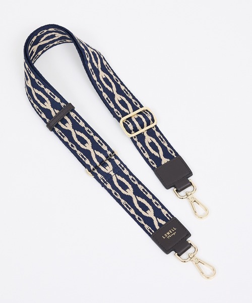LOWELL things（ロウェル　シングス）の「【単品】テープショルダー/オリジナル柄（ゴールド金具）（ショルダーバッグ・レディース・ネイビー/アイボリー・フリー）」の5枚目の写真