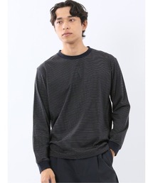 【綿混】タカキュー マルチボーダー クルーネック 長袖 Tシャツ