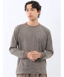 【綿混】タカキュー マルチボーダー クルーネック 長袖 Tシャツ