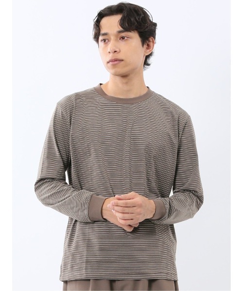 TAKA-Q(タカキュー)の「【綿混】タカキュー マルチボーダー クルーネック 長袖 Tシャツ(Tシャツ/カットソー・メンズ・ブラック/ネイビー/ホワイト/ブラウン・LARGE/X-LARGE/MEDIUM)」の3枚目の写真