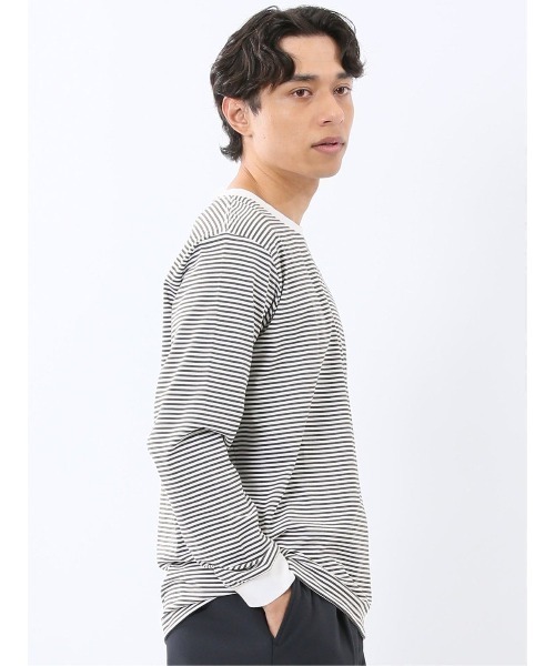 TAKA-Q(タカキュー)の「【綿混】タカキュー マルチボーダー クルーネック 長袖 Tシャツ(Tシャツ/カットソー・メンズ・ブラック/ネイビー/ホワイト/ブラウン・LARGE/X-LARGE/MEDIUM)」の9枚目の写真