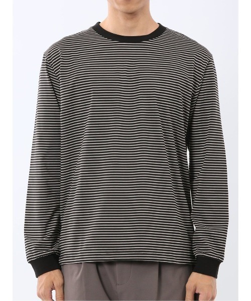 TAKA-Q(タカキュー)の「【綿混】タカキュー マルチボーダー クルーネック 長袖 Tシャツ(Tシャツ/カットソー・メンズ・ブラック/ネイビー/ホワイト/ブラウン・LARGE/X-LARGE/MEDIUM)」の13枚目の写真
