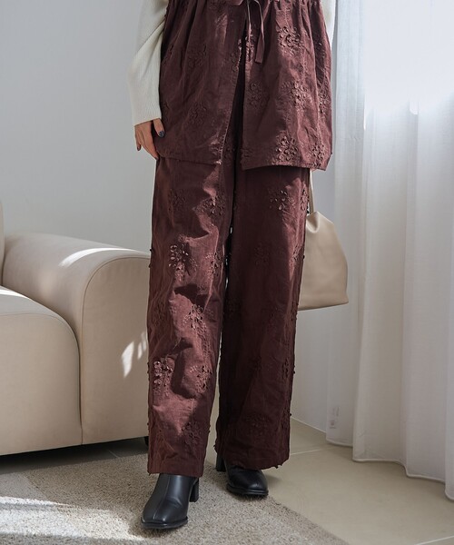 セール】3Dフラワー刺繍 コーデュロイイージーワイドパンツ【インフル