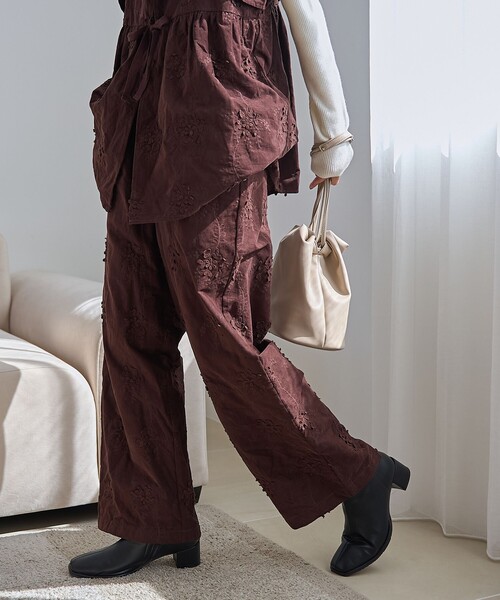 セール】3Dフラワー刺繍 コーデュロイイージーワイドパンツ【インフル