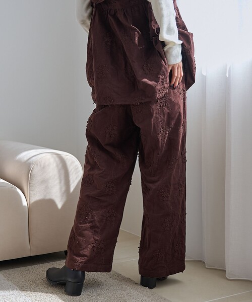 セール】3Dフラワー刺繍 コーデュロイイージーワイドパンツ【インフル