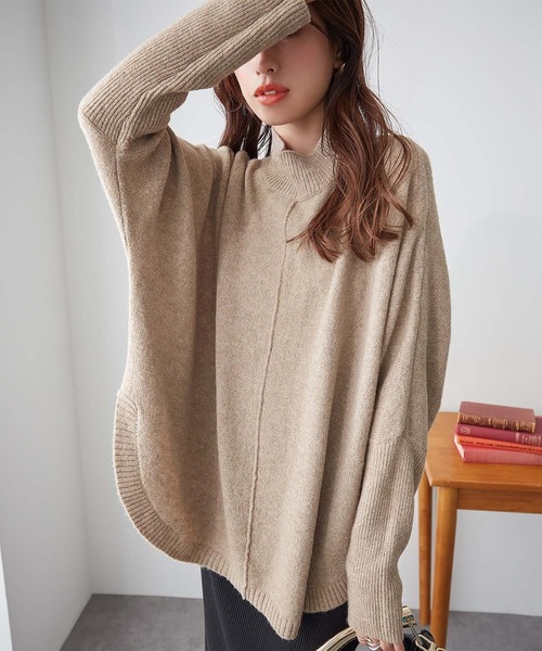 ReDial(リダイアル)の「ロングリブドルマンニット(ニット/セーター・レディース・モカ/チャコール・3L/M/L/LL)」の2枚目の写真