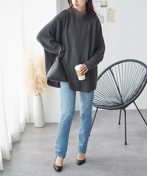 ReDial(リダイアル)の「ロングリブドルマンニット(ニット/セーター・レディース・モカ/チャコール・3L/M/L/LL)」の9枚目の写真