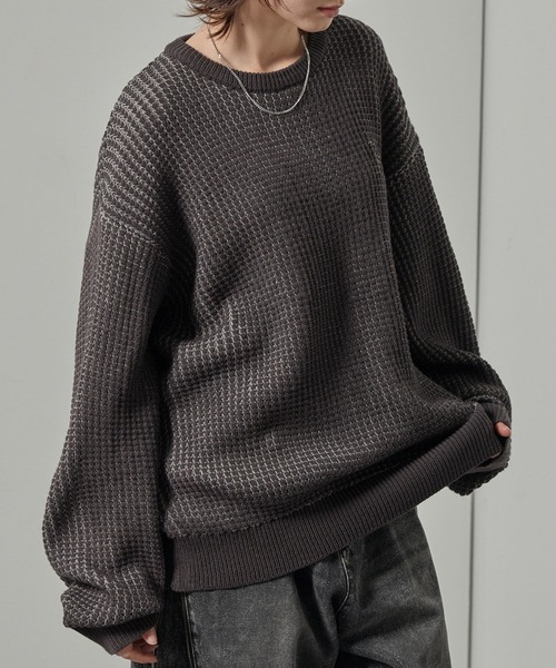 Alfred Alex(アルフレッドアレックス)の「【Alfred Alex】ワンポイントロゴ刺繍オーバーサイズポップコーンニット(ニット/セーター・メンズ・グレー/ワイン/スミクロ・L/M)」の12枚目の写真