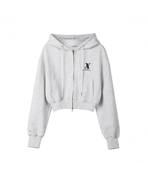 AV LOGO CROP HOOD ZIP-UP WHITE MELANGE
