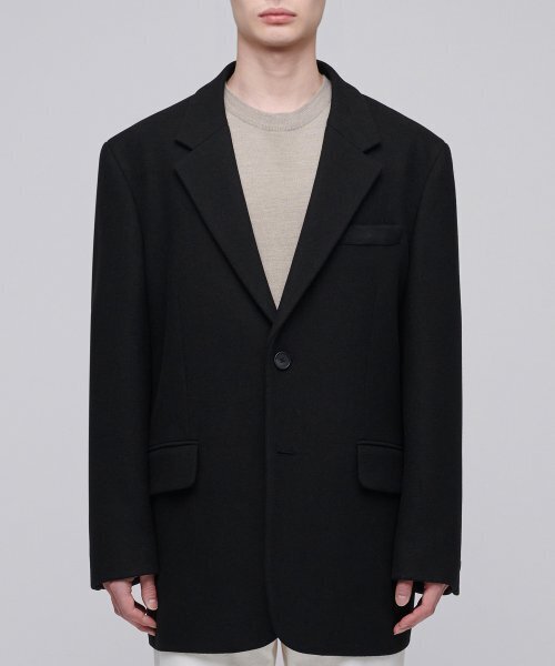 MUSINSA STANDARD（ムシンサスタンダード）の「ウールブレンドメルトンダディショルダーオーバーサイズブレザー[ブラック]（テーラードジャケット・メンズ・その他・MEDIUM/LARGE/X-LARGE/XX-LARGE）」の3枚目の写真