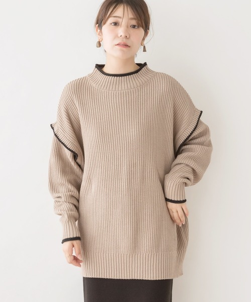 MARAI(マーライ)の「ハイネック配色ボリュームニット(ニット/セーター・レディース・ブラック/グレイッシュベージュ・LL~3L/4L~5L/M~L)」の1枚目の写真