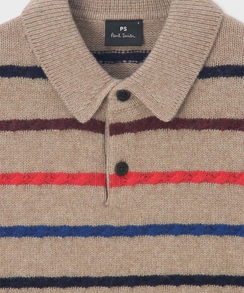 PS Paul Smith(ピーエスポールスミス)の「マルチカラーボーダー ニットポロ / 252416 511Z(ニット/セーター・メンズ・ベージュ・X-LARGE/LARGE/MEDIUM)」の2枚目の写真