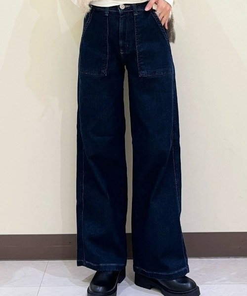 SOMETHING(サムシング)の「SOMETHING(サムシング)【レディース】「BODYFIRE」ベイカーワイドパンツ(デニムパンツ・レディース・ダークインディゴブルー・XS/S/M/L)」の4枚目の写真