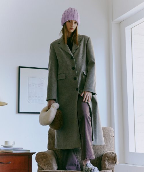 Slim Single Long CoatCocoa Beige