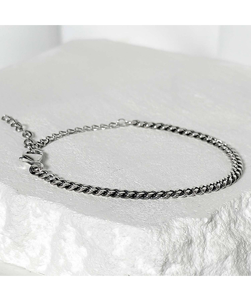 [SV925]クラシックフラットチェーンブレスレット-ブラックシルバー