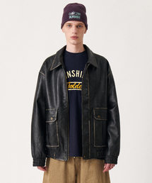 Washed leather bomber jacket_Black