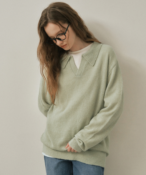 WEDNESDAYOASISFORWOMEN（ウェンズデー オアシス フォー ウーマン）の「W/アッシュオープンカラーウールニット_MINT(WC25-KN82)（ニット/セーター・レディース・ミント・MEDIUM/LARGE）」の3枚目の写真
