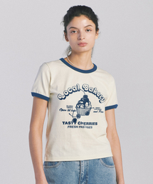 チェリーリンガー半袖Tシャツ-ブルー