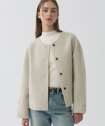 MARDMARD（マードマード）の「ハンドメイドパールラベルラウンドウールハーフコート-オートミール（ダッフルコート）」