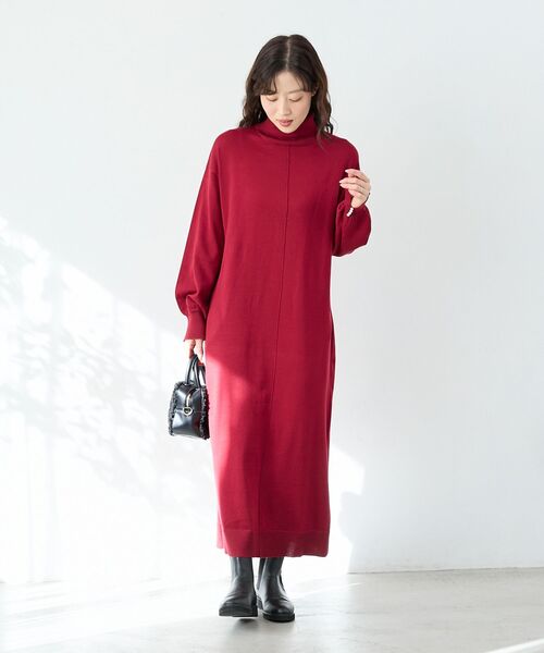 le.coeur blanc(ルクールブラン)の「ウォッシャブルハイネックニットワンピース(ワンピース・レディース・ブラック/キャメル/ボルドー・38)」の3枚目の写真