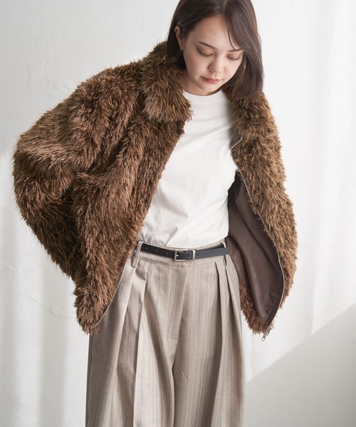 notch.（ノッチ）の「フェイクファーショートジャケット（その他アウター・レディース・アイボリー/グレー/ブラウン・M）」の3枚目の写真