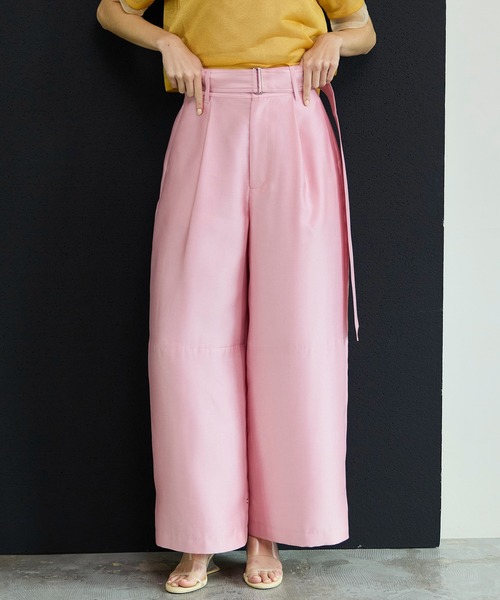 MAISON SPECIAL(メゾンスペシャル)の「Flight Satin Wide Pants/フライトサテンワイドパンツ(その他パンツ・レディース・グリーン/ピンク/ブラック・38/36)」の7枚目の写真