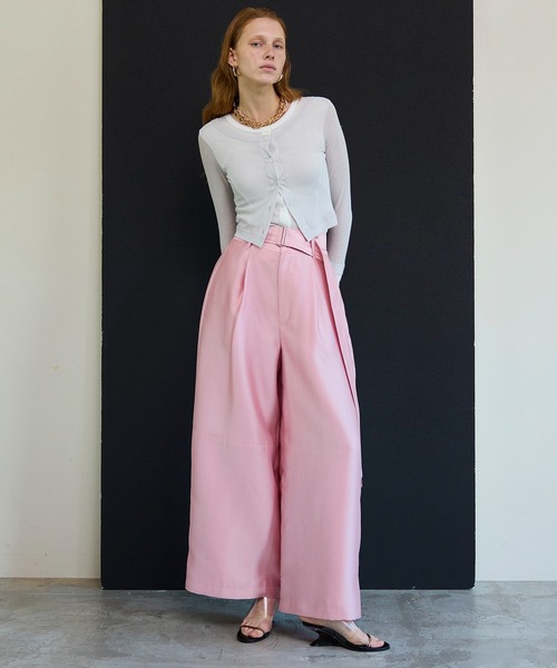 MAISON SPECIAL(メゾンスペシャル)の「Flight Satin Wide Pants/フライトサテンワイドパンツ(その他パンツ・レディース・グリーン/ピンク/ブラック・38/36)」の12枚目の写真