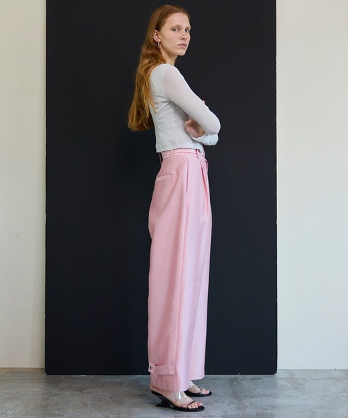 MAISON SPECIAL(メゾンスペシャル)の「Flight Satin Wide Pants/フライトサテンワイドパンツ(その他パンツ・レディース・グリーン/ピンク/ブラック・38/36)」の13枚目の写真