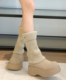 ソフト リブ 厚底 ロング ブーツ