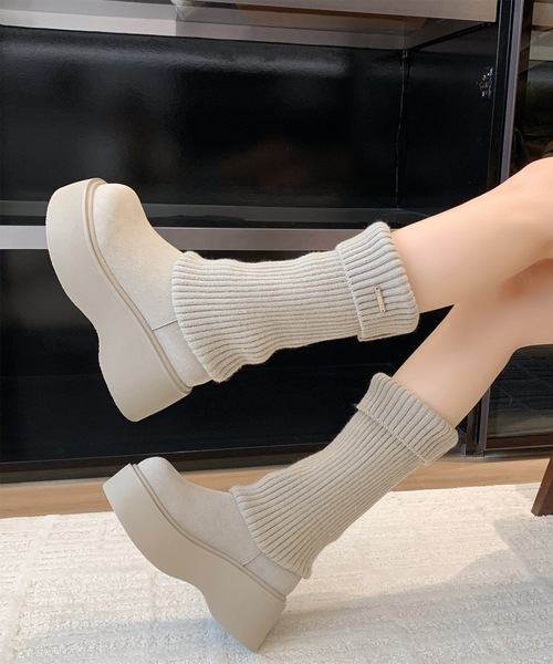 Lace Ladies(レースレディース)の「ソフト リブ 厚底 ロング ブーツ(ブーツ・レディース・グレー/グレイッシュベージュ/ベージュ・22.5cm/23cm/23.5cm/24cm/25cm/24.5cm)」の10枚目の写真