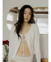 Fluffy organic cotton string cardigan in Ivory