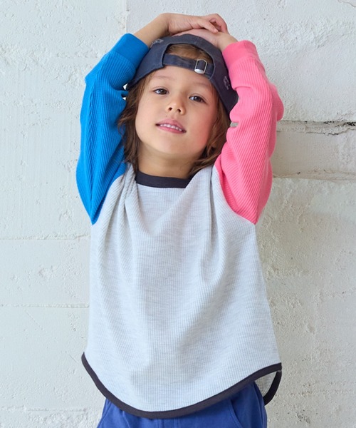 Life Support Products（ライフサポートプロダクツ）の「【26年春夏新色】ワッフルロンT（Tシャツ/カットソー・キッズ・オフホワイト/ブルー/ライトブラウン/グレー系その他/ブラック/ホワイト系その他2/杢グレー/ホワイト系その他/ピンク/グリーン/ライトグリーン/ブルー系その他/イエロー/ラベンダー・100/95/90/80/140/130/120/110/150）」の2枚目の写真