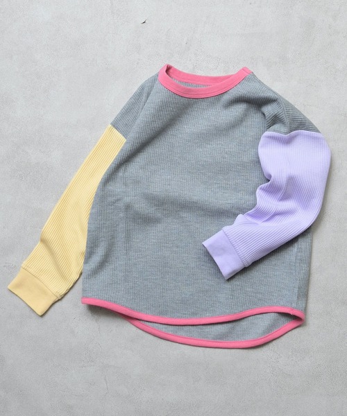 Life Support Products（ライフサポートプロダクツ）の「【26年春夏新色】ワッフルロンT（Tシャツ/カットソー・キッズ・オフホワイト/ブルー/ライトブラウン/グレー系その他/ブラック/ホワイト系その他2/杢グレー/ホワイト系その他/ピンク/グリーン/ライトグリーン/ブルー系その他/イエロー/ラベンダー・100/95/90/80/140/130/120/110/150）」の6枚目の写真