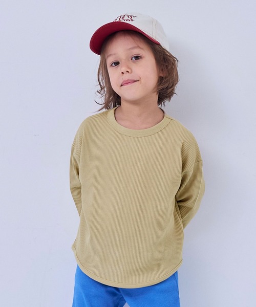 Life Support Products（ライフサポートプロダクツ）の「【26年春夏新色】ワッフルロンT（Tシャツ/カットソー・キッズ・オフホワイト/ブルー/ライトブラウン/グレー系その他/ブラック/ホワイト系その他2/杢グレー/ホワイト系その他/ピンク/グリーン/ライトグリーン/ブルー系その他/イエロー/ラベンダー・100/95/90/80/140/130/120/110/150）」の7枚目の写真