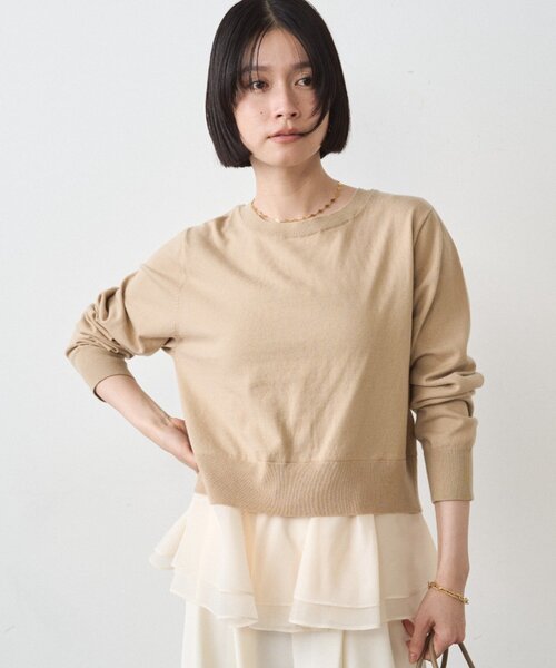 LOUNGEDRESS（ラウンジドレス）の「ペプラムニットカーデ（カーディガン/ボレロ・レディース・ブラック/ベージュ・FREE）」の4枚目の写真