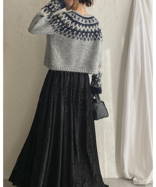 She's Closet(シーズクローゼット)の「ノルディック柄求心ジャガードショート丈ニットカーディガン(カーディガン/ボレロ・レディース・グレー/ネイビー/アイボリー・FREE)」の10枚目の写真