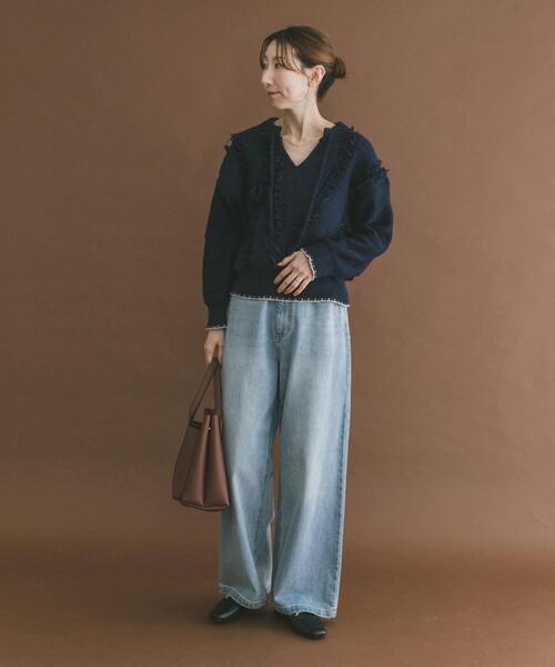 ITEMS URBANRESEARCH（アイテムズ アーバンリサーチ）の「デザインスキッパーニット（ニット/セーター・レディース・ネイビー/ホワイト・FREE）」の18枚目の写真
